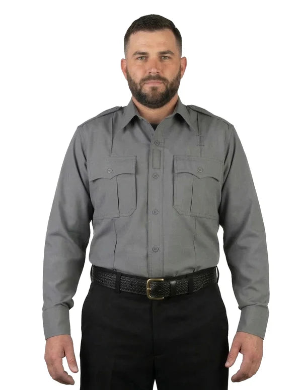 Polyester 4 Pocket Hidden Zipper Uniform Shirt with Underarm Mesh - Long Sleeve