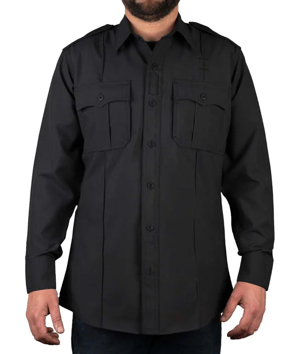 Polyester 4 Pocket Hidden Zipper Uniform Shirt with Underarm Mesh - Long Sleeve