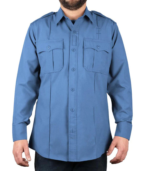 Polyester 4 Pocket Hidden Zipper Uniform Shirt with Underarm Mesh - Long Sleeve