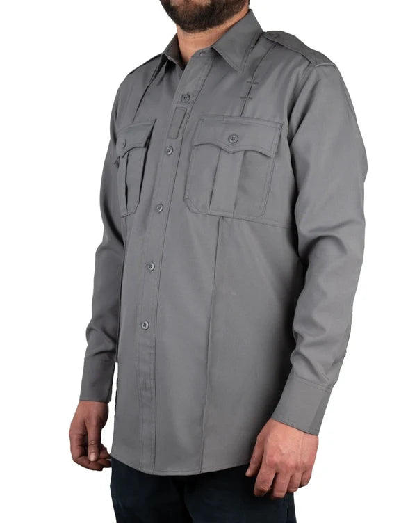 Polyester 4 Pocket Hidden Zipper Uniform Shirt with Underarm Mesh - Long Sleeve