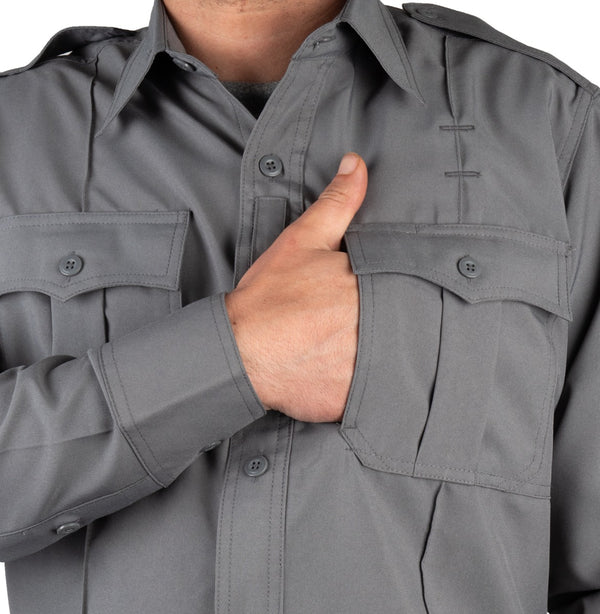 Polyester 4 Pocket Hidden Zipper Uniform Shirt with Underarm Mesh - Long Sleeve