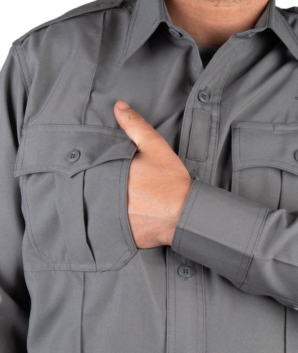 Polyester 4 Pocket Hidden Zipper Uniform Shirt with Underarm Mesh - Long Sleeve