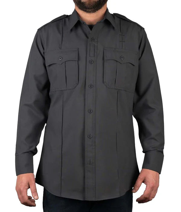 Polyester 4 Pocket Hidden Zipper Uniform Shirt with Underarm Mesh - Long Sleeve