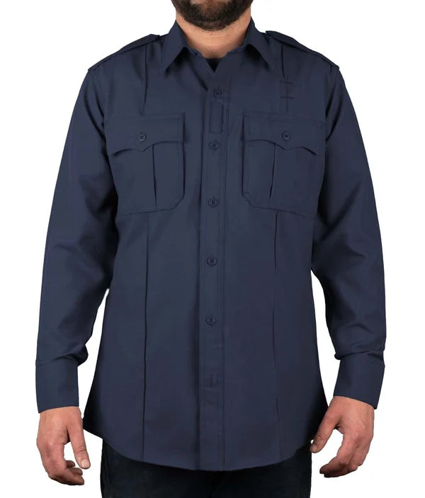Polyester 4 Pocket Hidden Zipper Uniform Shirt with Underarm Mesh - Long Sleeve