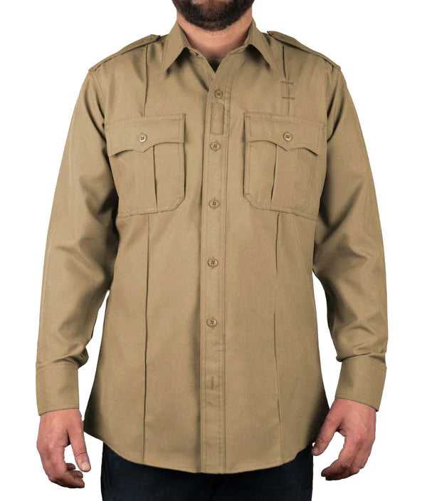 Polyester 4 Pocket Hidden Zipper Uniform Shirt with Underarm Mesh - Long Sleeve