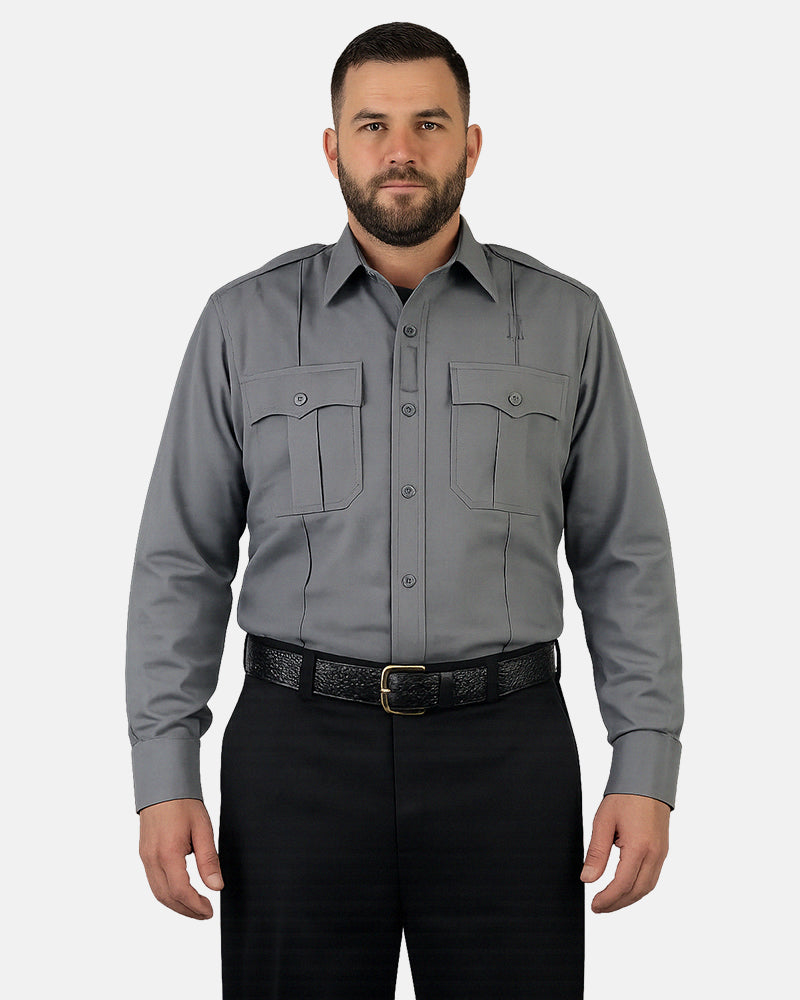 Polyester 4 Pocket Hidden Zipper Uniform Shirt with Underarm Mesh - Long Sleeve