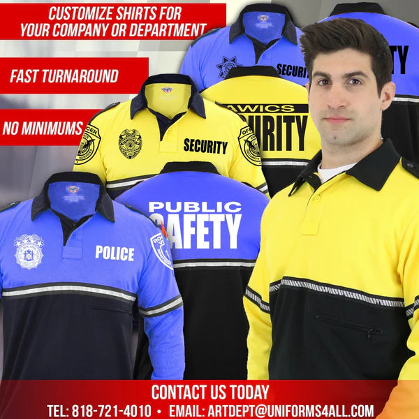 100% POLYESTER SECURITY TWO TONE BIKE PATROL SHIRT WITH ZIPPER POCKET - LONG SLEEVE